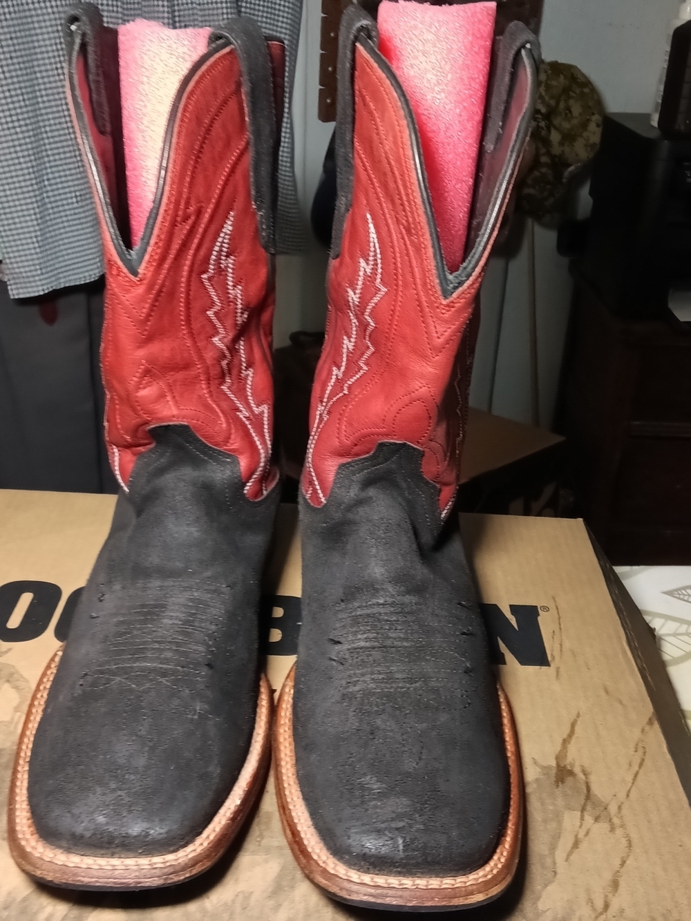Tecovas Red and Black Leather/Suede Cowboy Boots Size 12D